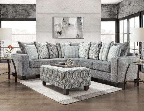 Rowdy Stonewash Sectional Plush Grey Comfort with 10+ Designer Accent Pillows