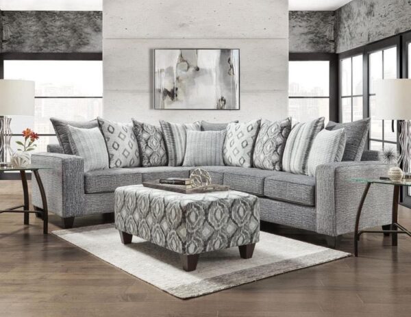 Rowdy Stonewash Sectional Plush Grey Comfort with 10+ Designer Accent Pillows