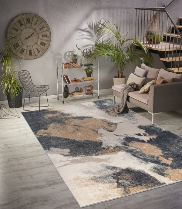 Beige Brown Metalic Contemporary Rug