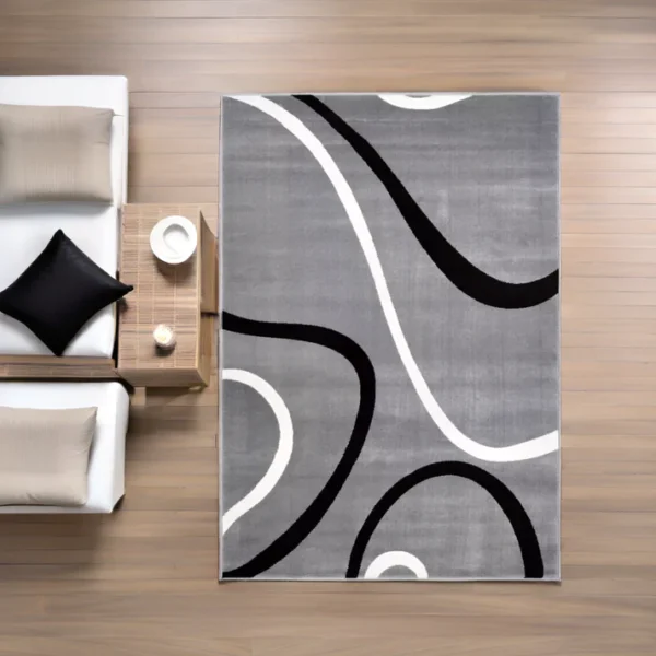 Turkish Light Gray Spirals Contemporary Rug - Image 3
